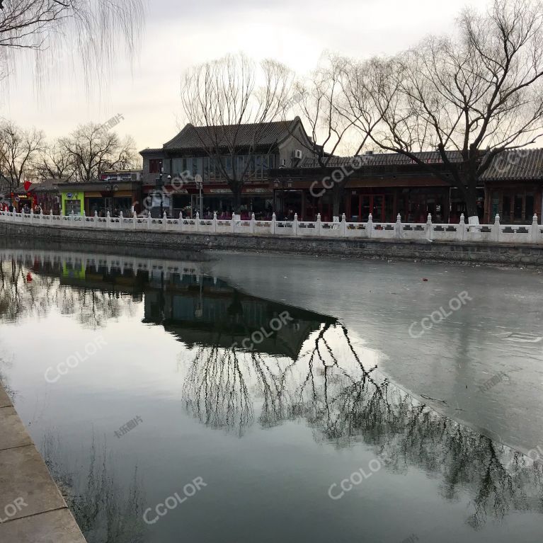 后海 北京 冬季 倒影 中式风格建筑