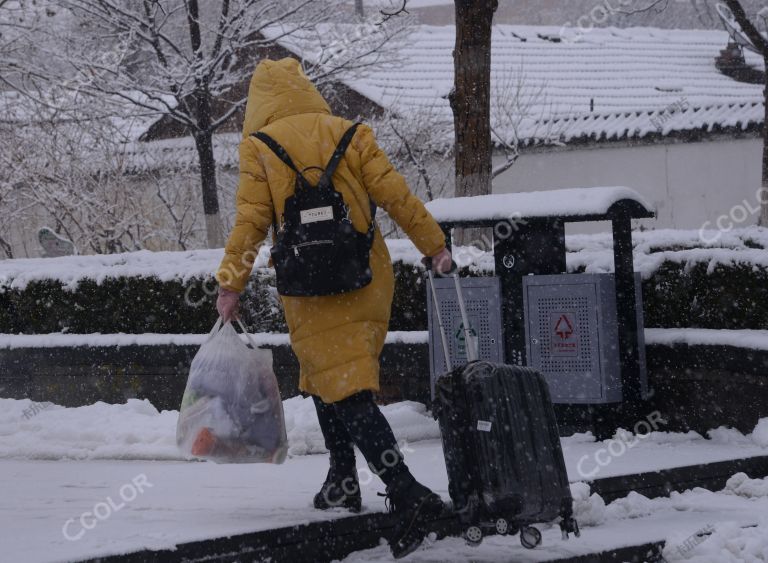 人物类：冒雪返京的青年旅客 新冠病毒疫情防控期